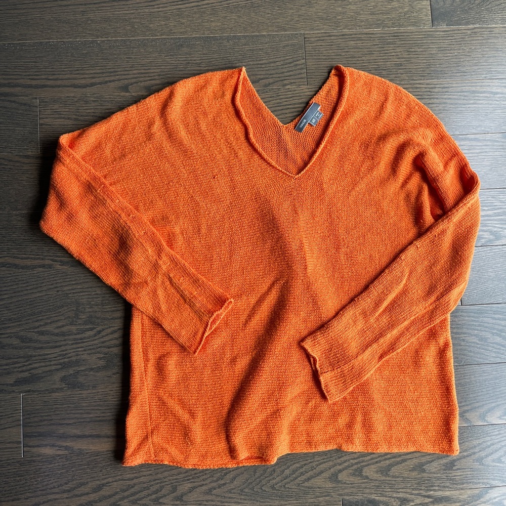 Vince Linen Orange V-Neck Women's Sweater size XS